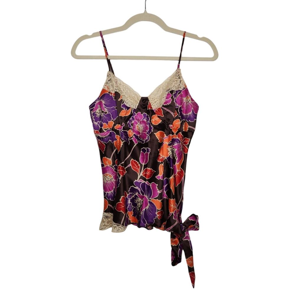 Vintage y2k MixIt Cami Tank Top Lace Tie Floral Flowers Boho Fairy Whimsy Hawaii